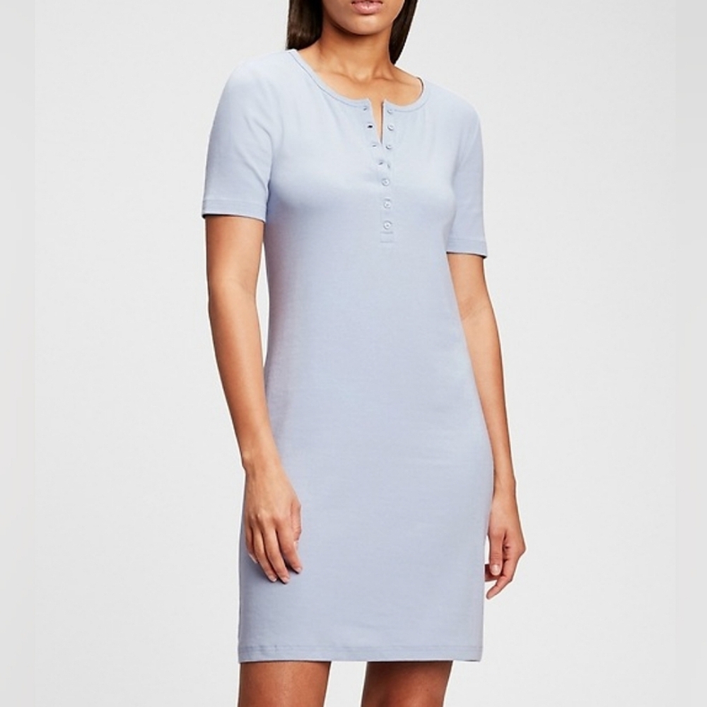 🔴SALE!NWT Gap Pastel Ice Blue Modern Henley Half Button Tee Shirt Dress Size XS